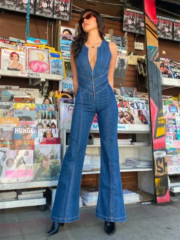 TARUXY Backless Heart Cutout Bodycon Jumpsuit For Women Casual Sleeveless Slim One-Piece Outfits Retro Denim Jumpsuits New 2025 - Image 2