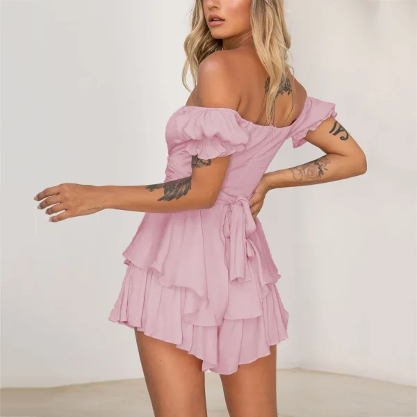 Women's Sexy Jumpsuit Solid Color Ruffles One Neck Short Sleeve Overalls Europe And The United States Sexy Rompers Y2k Clothings - Image 3