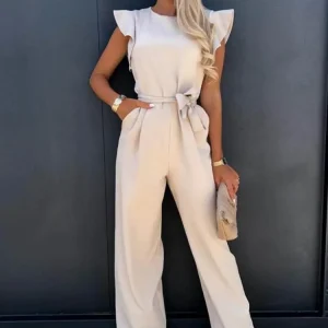 2025 Summer Short Sleeve Wide Leg Jumpsuit For Women Elegant Romper Vintage Streetwear Jumpsuits Overalls Women Jump Suit Woman