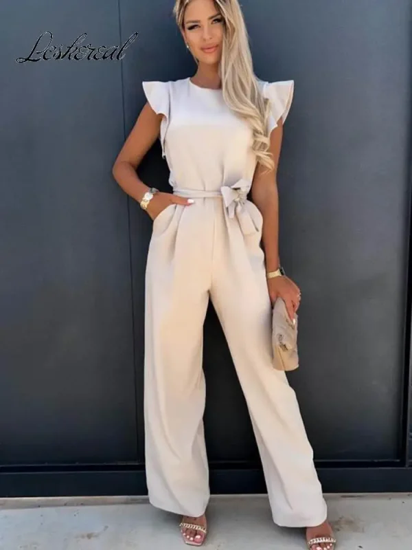 2025 Summer Short Sleeve Wide Leg Jumpsuit For Women Elegant Romper Vintage Streetwear Jumpsuits Overalls Women Jump Suit Woman