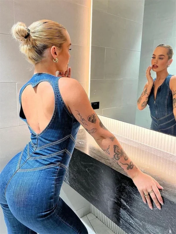TARUXY Backless Heart Cutout Bodycon Jumpsuit For Women Casual Sleeveless Slim One-Piece Outfits Retro Denim Jumpsuits New 2025 - Image 3
