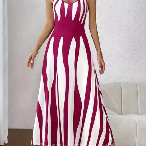 Summer 2025 New Casual V-Neck Sleeveless Long Dress European Style Print Strapless Gown Elegant Women's Maxi Dress