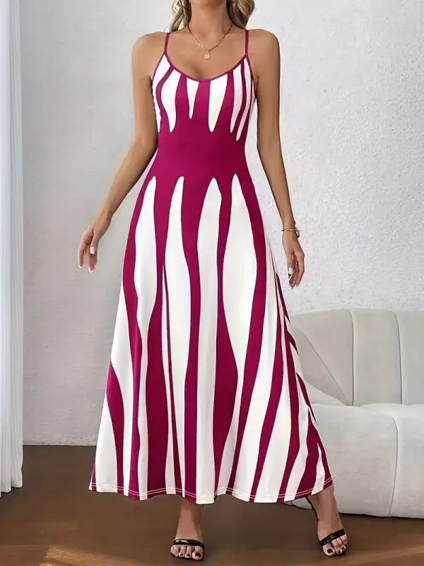 Summer 2025 New Casual V-Neck Sleeveless Long Dress European Style Print Strapless Gown Elegant Women's Maxi Dress