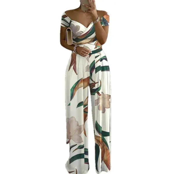 Jumpsuits Women new summer fashion off shoulder floral printed short sleeve v neck high-waisted women rompers clothing GHH9105 - Image 5