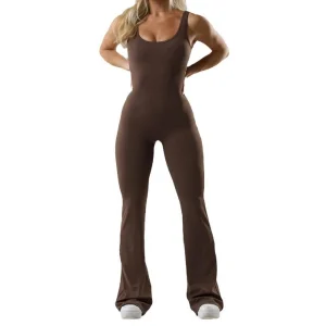 Women Slim Jumpsuits Summer Lady Slip Backless Seamless Wide Leg Full Pant Overalls Female Sporty Bodysuits YZXFS-W0728