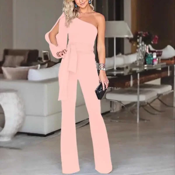 Ladies Elegant Jumpsuit Spaghetti Straps V-Neck Solid Embroidered Lace Open Back Wide Leg Jumpsuit Long Jumpsuit Black White - Image 6