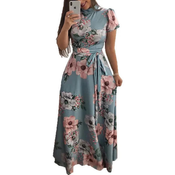 Women's Floral Print Summer Dress - 2025 New Boho A-Line Swing Dress with Short Sleeves, High Waist Flowy Maxi Dress for Beach & - Image 2
