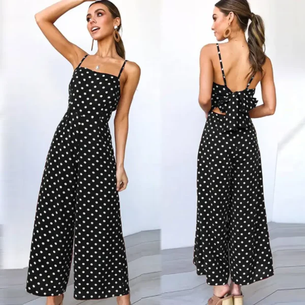 Women Elegant V-Neck Sleeveless High Waist Jumpsuit Summer Sexy Polka Dot Romper Female Loose Wide Leg Playsuits Fashion - Image 5