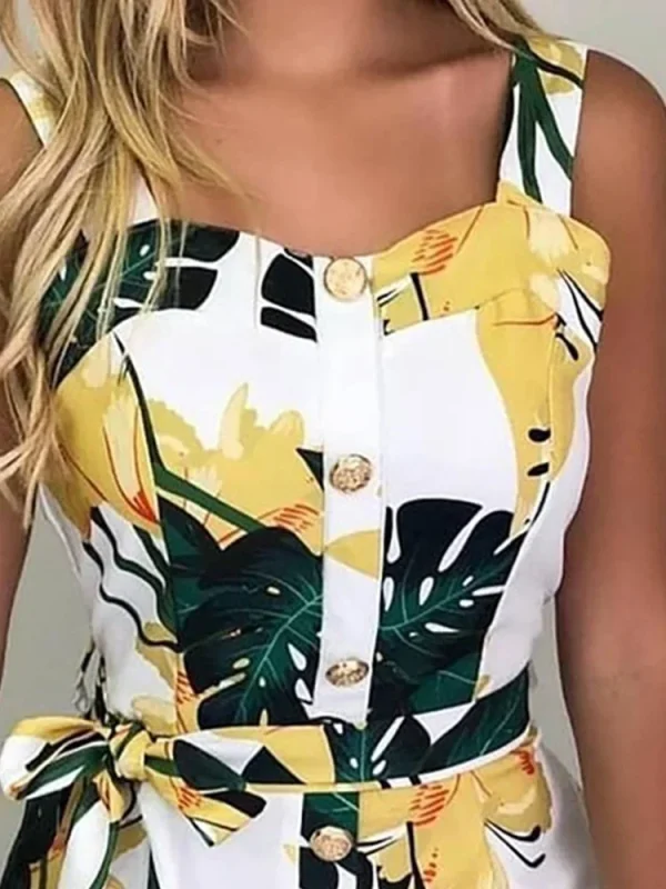 Sleeveless Print Buttoned Design Rompers Women Playsuits Thick Strap Casual Slim Summer One Piece Overalls - Image 2