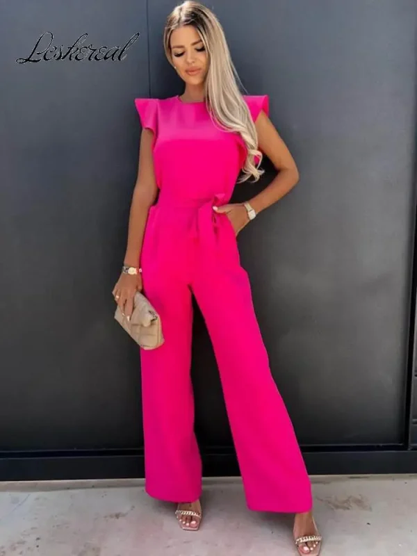 2025 Summer Short Sleeve Wide Leg Jumpsuit For Women Elegant Romper Vintage Streetwear Jumpsuits Overalls Women Jump Suit Woman - Image 2
