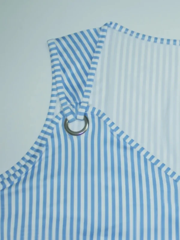 New blue and white striped sleeveless V-neck pocket plus size women's dress for summer - Image 3