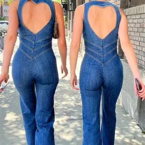 TARUXY Backless Heart Cutout Bodycon Jumpsuit For Women Casual Sleeveless Slim One-Piece Outfits Retro Denim Jumpsuits New 2025