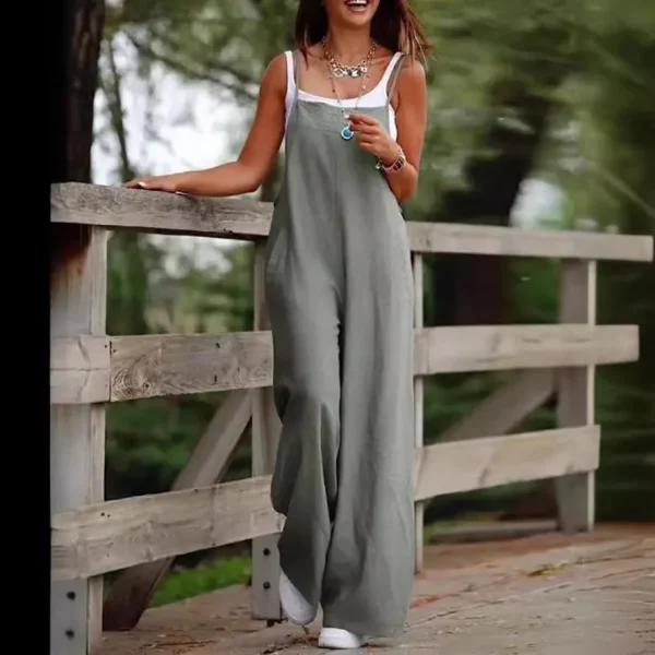 Oversized S-5XL Women Loose Overalls Summer Fashion Female Sleeveless Wide Leg Pant Suits JYFS-8130 - Image 2