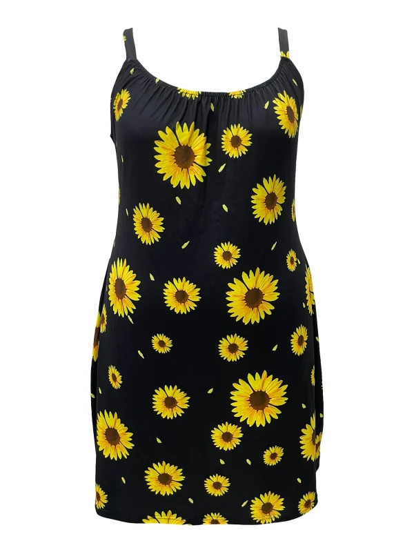 Plus Size Flower Print Strapless Dress Spring Summer Casual Sleeveless Round Neck Dress Women's Plus Size Clothing - Image 2