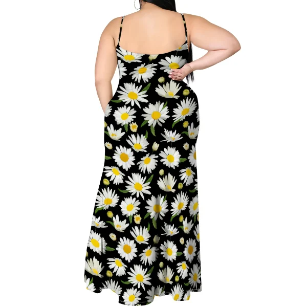 Plus Size Daisy Print Maxi Dress Sleeveless Spaghetti Strap Casual Summer Boho Beach Dress - Image 2