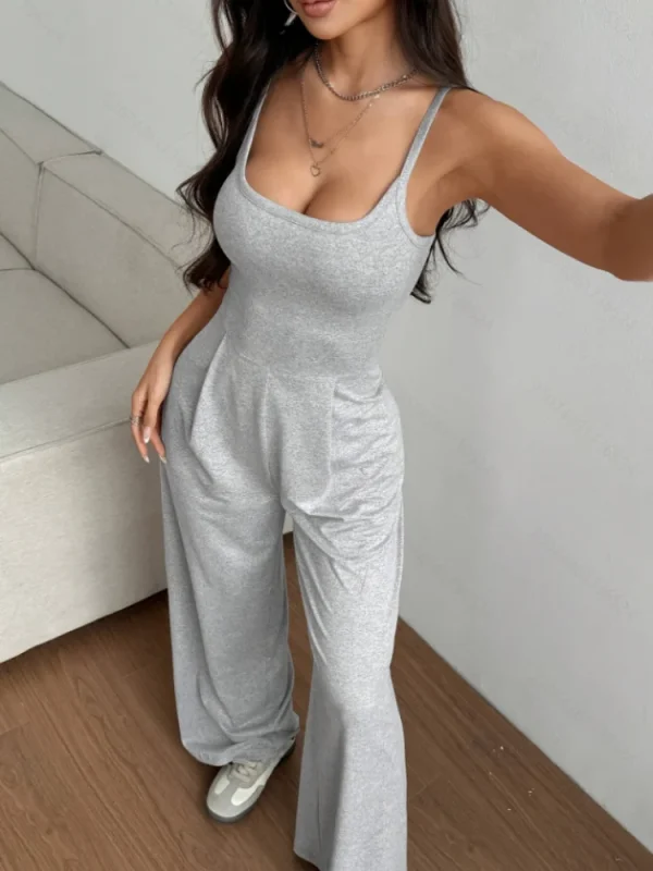 Women's Casual Halter Jumpsuit Spring and Summer Daily Solid Slim-Fit Backless Sleeveless Jumpsuit Lady's Floor-Length Trousers - Image 5