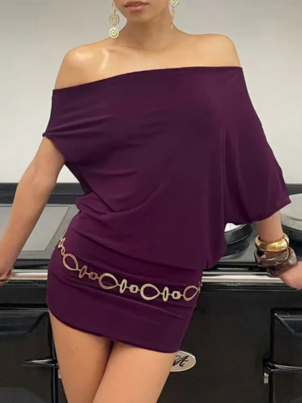 Fashion Solid Batwing Sleeve Women Causal Dresses Chic Design Hotsweet Summer New Shorts Dress