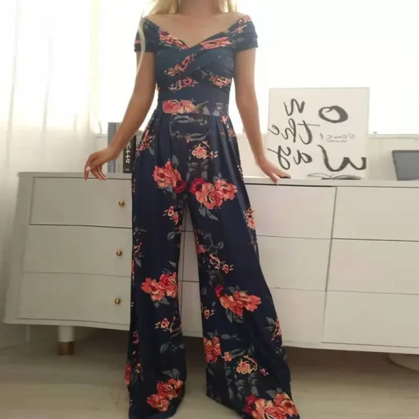 Jumpsuits Women new summer fashion off shoulder floral printed short sleeve v neck high-waisted women rompers clothing GHH9105 - Image 3