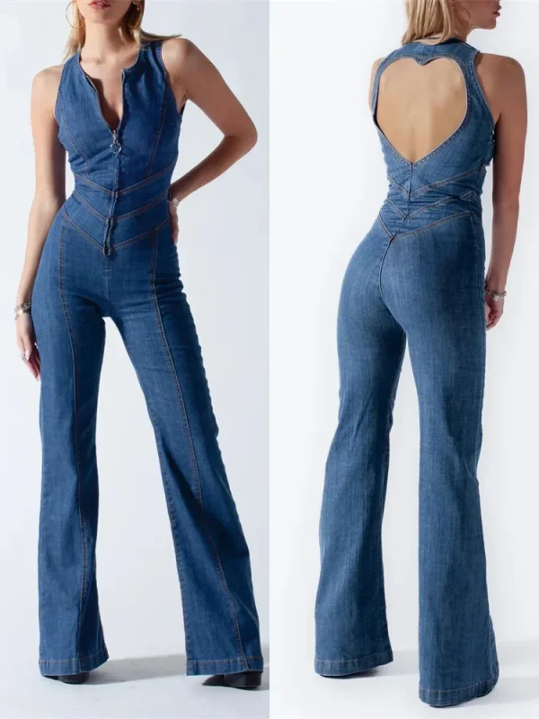 TARUXY Backless Heart Cutout Bodycon Jumpsuit For Women Casual Sleeveless Slim One-Piece Outfits Retro Denim Jumpsuits New 2025 - Image 4