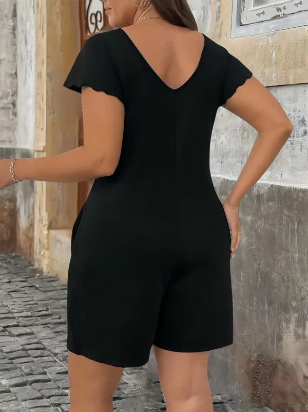 Elegant V-Neck Flounce Sleeve Jumpsuit with Pockets - Plus Size Solid Color Summer Casual Chic Outfit - Image 2