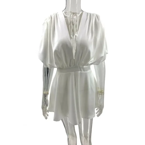 Trendy Jumpsuit Polyester Jumpsuit Satin Deep V Neck Romper with Ruffle Hem for Women's Club Party Sleeveless Swing Mini Dress - Image 5