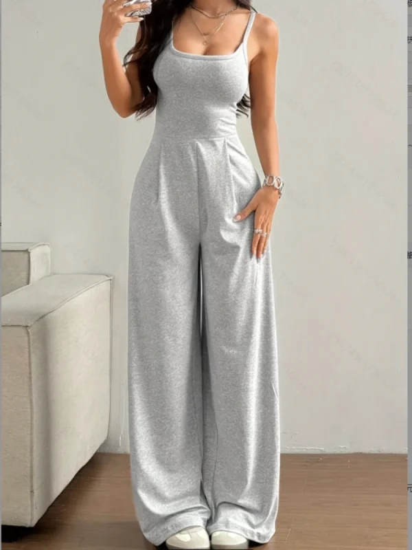 Women's Casual Halter Jumpsuit Spring and Summer Daily Solid Slim-Fit Backless Sleeveless Jumpsuit Lady's Floor-Length Trousers - Image 2