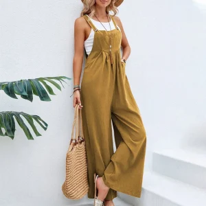 Fitshinling Casual Slim Flare Long Jumpsuit Women Clothing Sleeveless Summer Playsuits Female Clothing Solid Women's Overalls