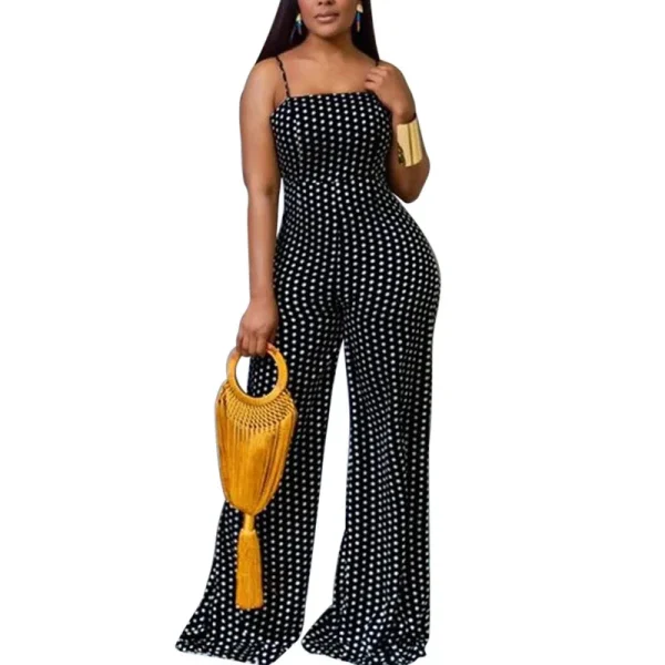 Women Jumpsuits Overalls High Waist Dot Wide Leg Pants High Street Casual Flat Sexy Backless Wrapping Breast 2023 Autumn - Image 5