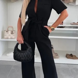 2025 New Spring Summer Women Sleeveless Jumpsuits, Wide Leg Pants Loungewear Playsuits, Patchwork Pocket Simple Ladies Bodysuits