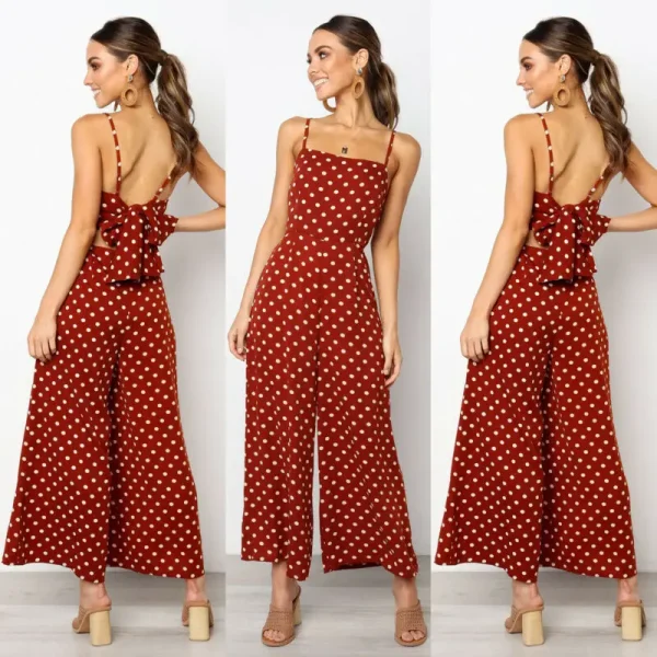 Women Elegant V-Neck Sleeveless High Waist Jumpsuit Summer Sexy Polka Dot Romper Female Loose Wide Leg Playsuits Fashion - Image 3