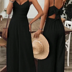 Bohemian style sexy V-neck body shaping jumpsuit one-piece wide leg design, suitable for beaches and other occasions