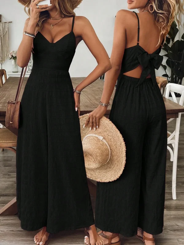 Bohemian style sexy V-neck body shaping jumpsuit one-piece wide leg design, suitable for beaches and other occasions