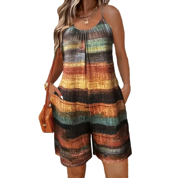 2025 Summer Sexy Sling Beach Short Playsuits Women Fashion Plus Size Sleeveless Striped Print Loose Short Jumpsuit Casual Romper - Image 4