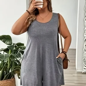Women's plus size solid color sports simple daily knitted solid color jumpsuit casual comfortable cool