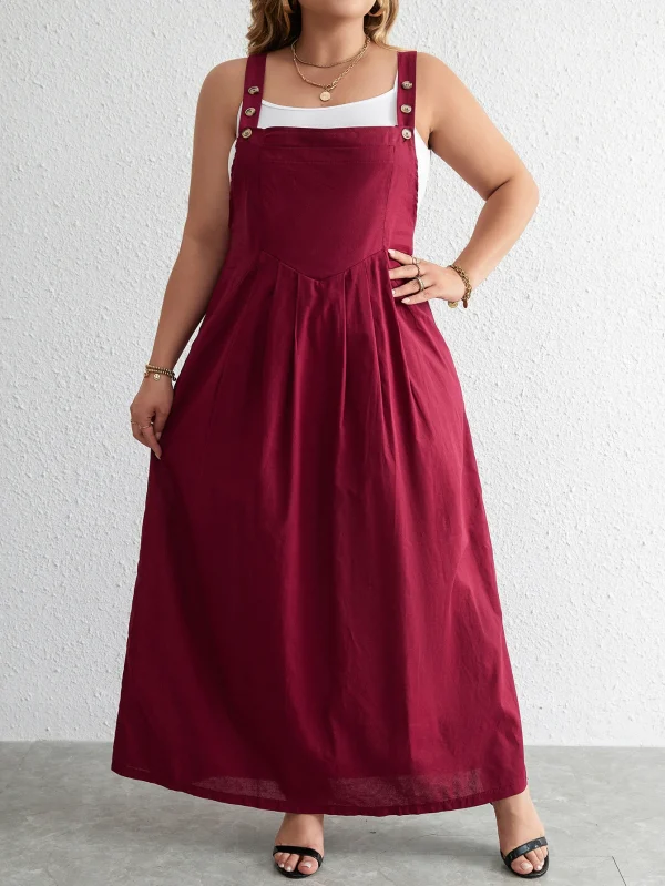 Plus Size Cotton Dress Woman 2024 Summer Sleevless Solid Casual Strap Tank Dress Red Pockets Big Curvy Size Maxi Long Dresses - Image 2
