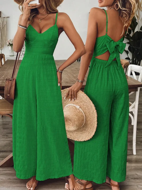 Bohemian style sexy V-neck body shaping jumpsuit one-piece wide leg design, suitable for beaches and other occasions - Image 4