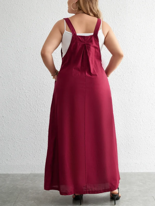 Plus Size Cotton Dress Woman 2024 Summer Sleevless Solid Casual Strap Tank Dress Red Pockets Big Curvy Size Maxi Long Dresses - Image 5