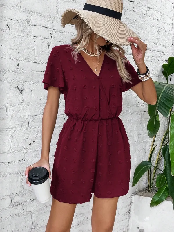 Elegant and stylish women's romper V-neck short-sleeved belt Casual holiday women's romper