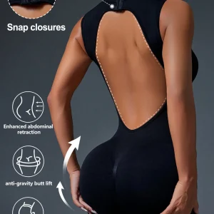 Tight Crewneck Sleeveless Jumpsuit, Zipper Closure Sports Yoga Slim Fit Long Seamless Jumpsuit, Women's Tracksuit
