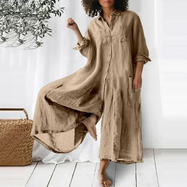 Cotton LinenWomen Jumpsuit Oversized Vintage Button Jumpsuit Summer Women Casual Beach Playsuit Wide Legs Pants Loose Romper - Image 4