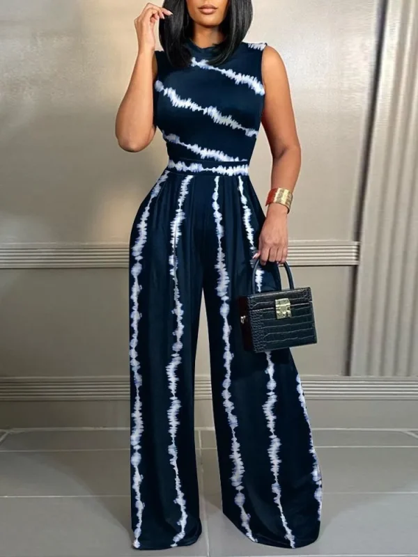 Elegant Women Wide Leg Long Juumpsuit 2024 Spring Summer Fashion Printed Sleeveless Casual Holiday Bodysuits Jumpsuits Trousers - Image 2