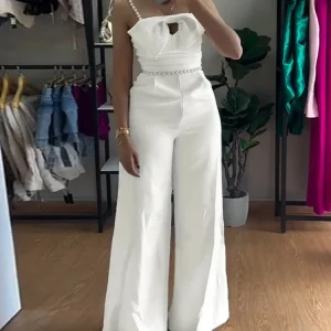 Spring New Jumpsuit Women Bandeau Beaded Spaghetti Strap Bowknot Design Ruched Slim Fit Elegant Wide-Leg Overall Female Jumpsuit