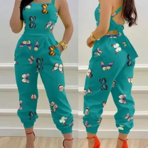Elegant Women's jumpsuit 2024 Summer Fashion Strap Hollow Sexy Off waist Printed jumpsuit