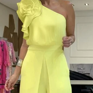 Women's Summer Fashion New Style Floral Pattern One Shoulder Ruffles Jumpsuit Temperament Commuting Slim Fit Jumpsuit