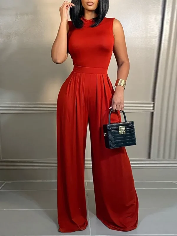Elegant Women Wide Leg Long Juumpsuit 2024 Spring Summer Fashion Printed Sleeveless Casual Holiday Bodysuits Jumpsuits Trousers - Image 6