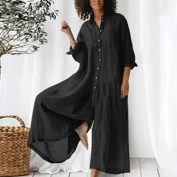 Cotton LinenWomen Jumpsuit Oversized Vintage Button Jumpsuit Summer Women Casual Beach Playsuit Wide Legs Pants Loose Romper - Image 3