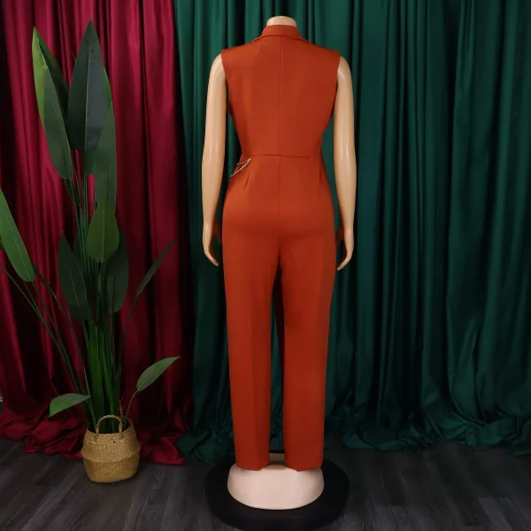 Elegant Jumpsuits & Rompers for Woman 2024 New Turn Down Collar Sleeveless High Waisted V Neck Straight Female Birthday Overalls - Image 3