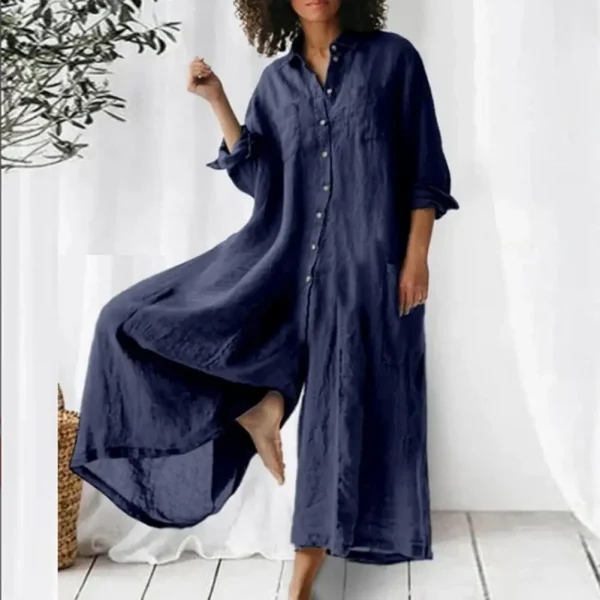 Cotton LinenWomen Jumpsuit Oversized Vintage Button Jumpsuit Summer Women Casual Beach Playsuit Wide Legs Pants Loose Romper - Image 2