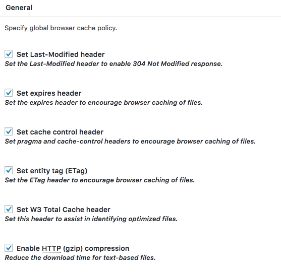 W3 Total plugin browser cache settings