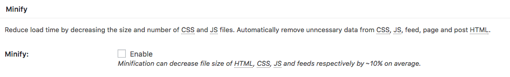 W3 Total plugin disable Minify